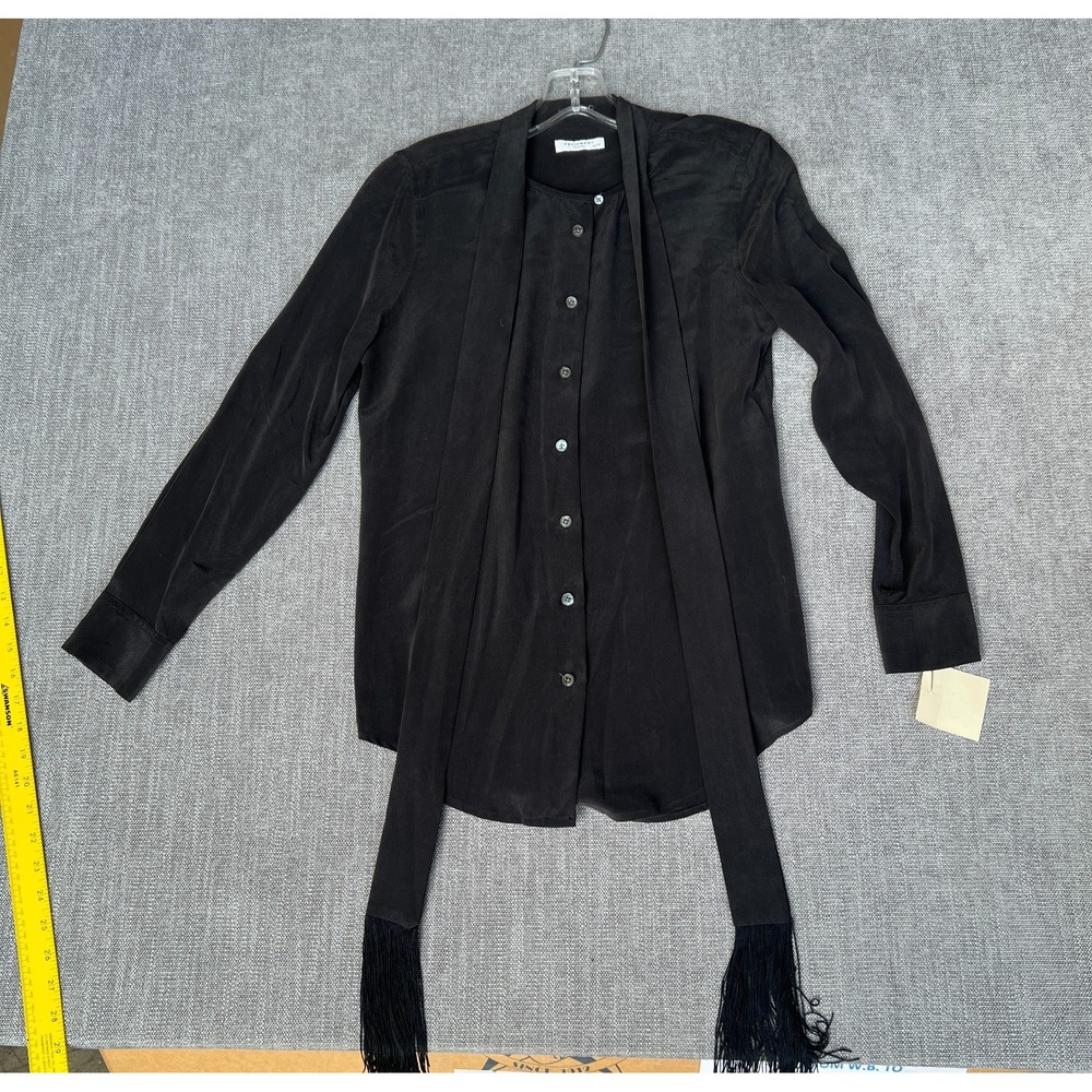 Equipment Femme Shirt Top with Fringe Scarf Womens XS Black Boho Button Front